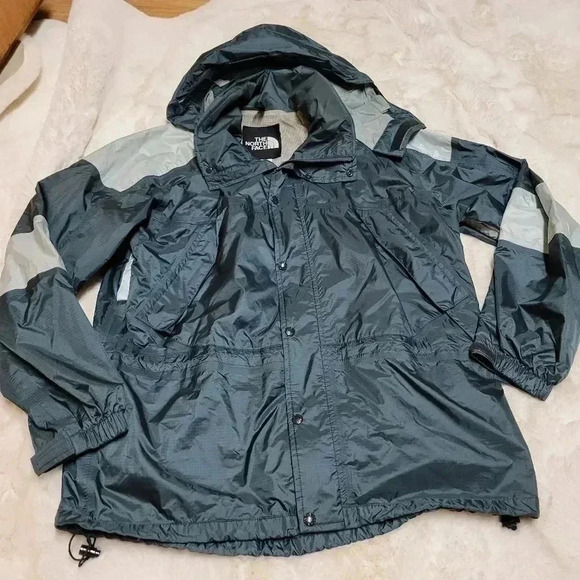 Vintage 90s Mens North Face Rain Jacket Hooded Nylon Windbreaker Size L Teal - Picture 2 of 11